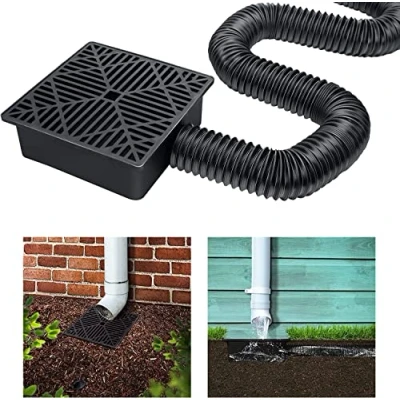 Image of Catch Basin Drain Kit,Downspout Extension Kit,Gutter Downspout Extensions Set Flexible Hose Extension,Rain Spout Extender for Cement Floor and Lawn