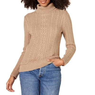 Image of Amazon Essentials Women&#039;s Fisherman Cable Roll Neck Jumper (Available in Plus Size), Camel Heather, M