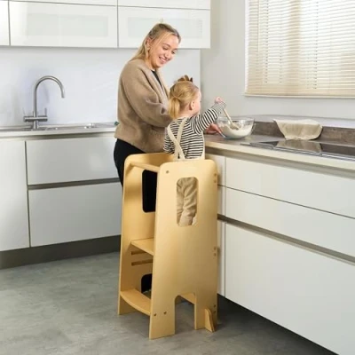 Image of Tutti Bambini Toddler Learning Tower Helping Hands Montessori Tower, Safe &amp; Adjustable Step Stool with 3 Height Levels, Stool, Kitchen Helper for Toddlers from 2 to 6 Years