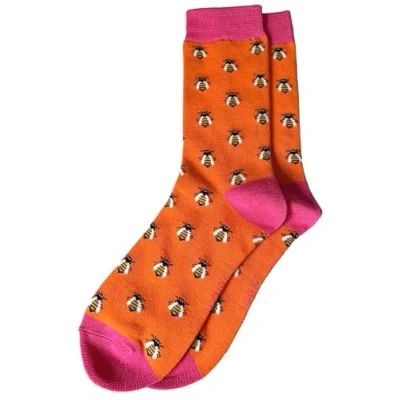Image of Purple Possum® Bee Socks Bumble Bees Orange Hot Pink Bamboo Cotton Blend Women&#039;s Size 4 7