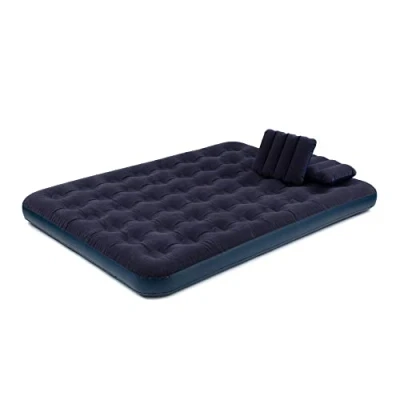 Image of FiNeWaY Queen Size Inflatable Flocked Air Bed With 2 Pillows &amp; Hand Pump Guest Sleepover Camping Indoor Outdoor Mattress Airbed
