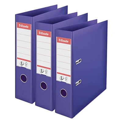 Image of Esselte VIVIDA A4 Lever Arch File, 75 mm Spine, 500 sheets Capacity, PP, Plastic Cover, Files &amp; Folders, Violet, 3 Pack, 624282