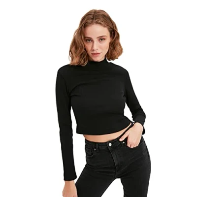 Image of Trendyol Women More Sustainable Regular Basic Standing Collar Knit Blouse Black