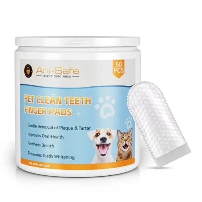 Image of ANI Safe Dental Care Finger Wipes Teeth Cleaning Pad for Dogs &amp; Cats 50 Disposable Tooth Brush Reduces Plaque Freshens Breath