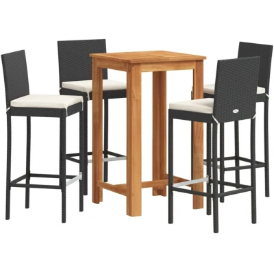 Image of vidaXL 5 Piece Garden Bar Set Black Solid Wood Acacia and Poly Rattan