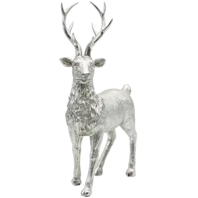 Image of Ceramic Decorative Figurine, Modern Statue, Country House Sculpture as Deer in Silver, Glitter, Standing, L/W/H: 24 x 10 36 cm