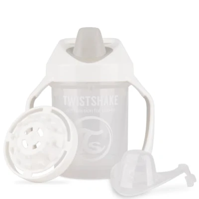 Image of Twistshake Mini Cup 230ml Non Spill Baby Sippy with Soft Spout &amp; Fruit Mixer Leak Proof Weaning BPA Free Training for Kids Water Bottle White