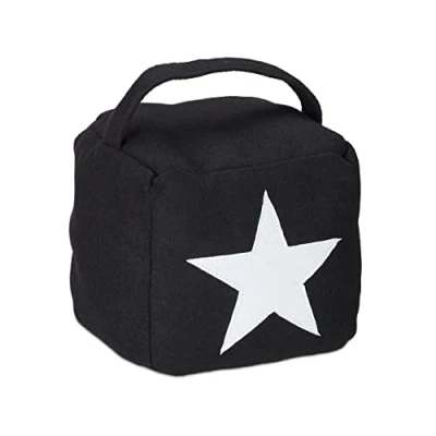 Image of Relaxdays Star Door Stop, Fabric Bumper, Floor Doorstop, Tall, with Handle, HxWxD: 20 x 15 cm, Black