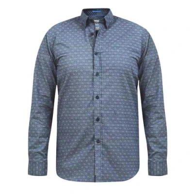 Image of D555 Long Sleeve Shirt for Men with Geometric Print and Button Down Collar in Navy, 6XL