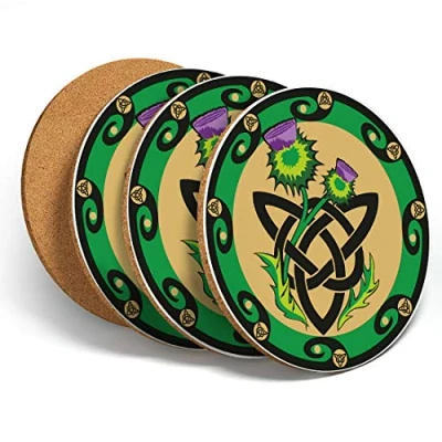 Image of Destination Vinyl 4 Set Thistle Scotland Edinburgh Coasters Kitchen Drinks Coaster #4072
