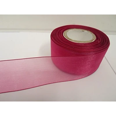 Image of 2 metres of 40mm Magenta Dark Pink Sheer Organza Ribbon Double Sided 40 mm 4cm