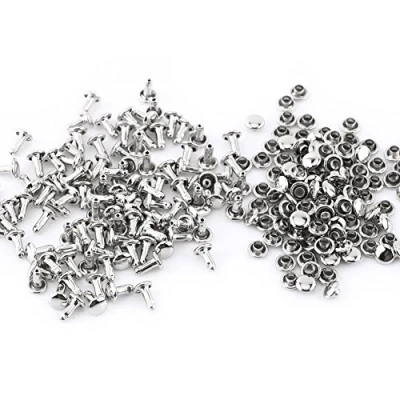 Image of Walfront 100 Set Double Cap Rivet for Leather Craft Repairs Decoration, Tubular Metal Studs Kit 6x8mm DIY, Bag, Shoes Repairs(Silver)