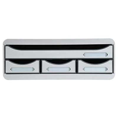Image of Exacompta Ref 319740D Iderama Collection ToolBox Drawer Set (4 Drawers) 270 x 355 135mm in Size, Suitable for A4+ Documents, Landscape Format Light Grey