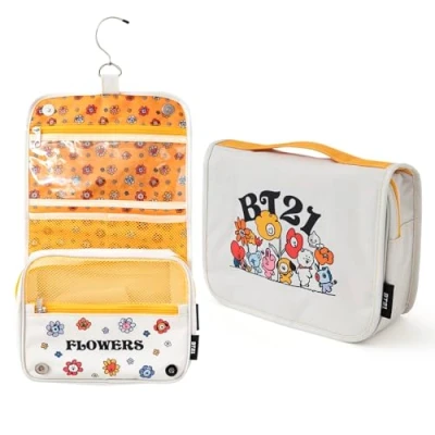 Image of Grupo Erik BT21 Official Merchandise Hanging Travel Toiletry Bag with Hook, 100% Waterproof Bag, Makeup Cosmetic Gifts