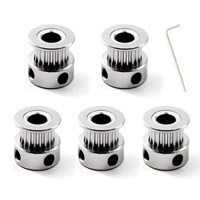 Image of GT2 Aluminum Timing Belt Pulley kit 20 Teeth Bore 6.35mm and M3 Wrench for 3D Printer 6mm Width (Pack of 5pcs)
