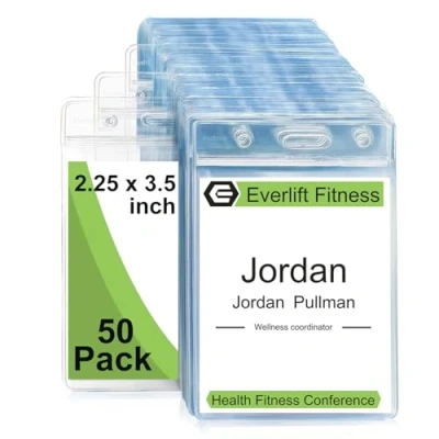 Image of Fushing Pack of 50 Clear Plastic Vertical Badge Holders, Name Tag Card Holders (Small)