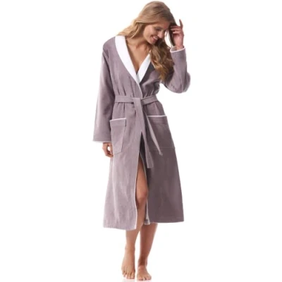 Image of Morgenstern Women&#039;s Bathrobe Cotton Terry Velour Long, Beige grey, L