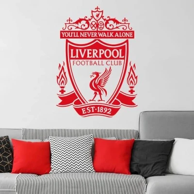 Image of Themed Liverpool FC Wall Sticker One Colour Crest Decal Football Art Mural (90cm height x 60cm width)