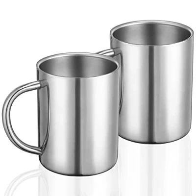 Image of Bidponds 2 Packs 13.5oz / 400ml Double Walled Stainless Steel Coffee Mug,Metal Tea Cup with Handle,Travel Camping Mugs,Set of Mugs