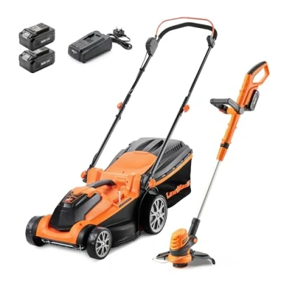 Image of LawnMaster MX 24V Cordless 37cm Lawnmower and 25cm 3 in 1 Grass Trimmer Rear Roller, Cutting Edging, 2x 4.0Ah Lithium Ion Batteries Fast Charger (37cm Mower &amp; Trimmer)