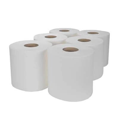 Image of White 6 X Paper Rolls 2 Ply Embossed Centre Feed Hand Kitchen Towel Tissue