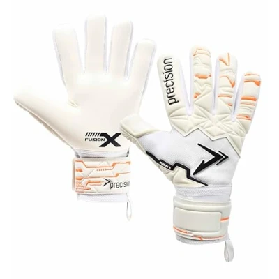 Image of Precision Training Fusion X Pro Negative Contact Duo Grip Professional Football Adult&#039;s Goalkeeper Gloves, White, 10
