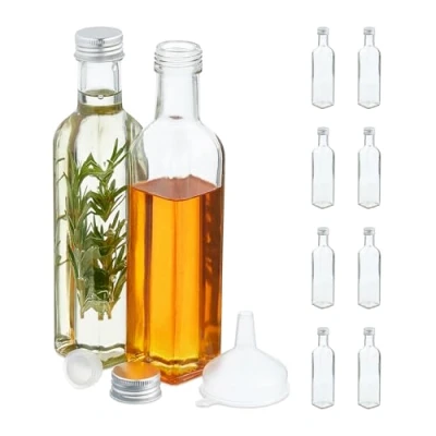 Image of Relaxdays, Filling, Set of 16, Empty Glass, Liqueur &amp; Oil, Juice Bottles, 250 ml, Transparent, 22 x 4.5 cm