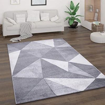 Image of Paco Home Living Room Rug Short Pile Vintage Style Abstract Modern Geometric Diamond Pattern Design, Size:240x340 cm, Colour:Grey
