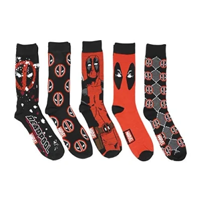 Image of Hyp Deadpool Marvel Comics Character Logos Crew Socks 5 Pair Pack, Multi