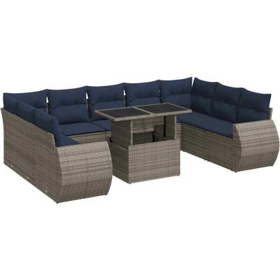 Image of Vidaxl 10 Piece Garden Sofa Set with Cushions Grey Poly Rattan Acacia