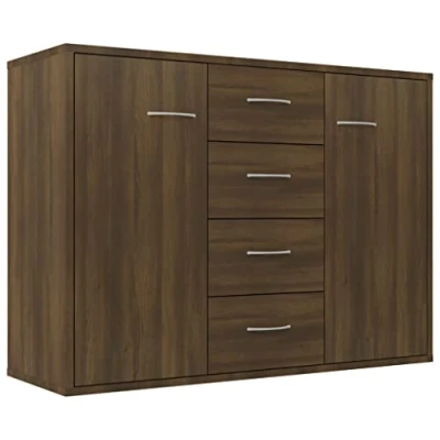 Image of vidaXL Engineered Wood Brown Oak Sideboard, Modern Style, Ample Storage Room with 4 Drawers and 2 Doors, Ideal Space Saver for Living Room, Bedroom, Office