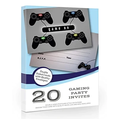 Image of Olivia Samuel 20 x Gaming Party Invites from Ready to Write Invitations with envelopes.