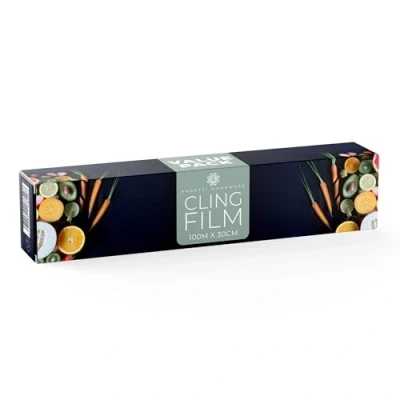 Image of Bonetti Cling Film 100m x 300mm All Purpose Food Wrap Clingfilm Roll, Catering &amp; Service Extra Long Dispenser Suitable for Fridge, Freezer and Microwave