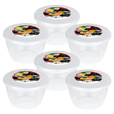 Image of Just Pudding Basins Clear 1/2 Pint 280ml Basin Food Safe Plastic Bowls and Lids 6 Pack