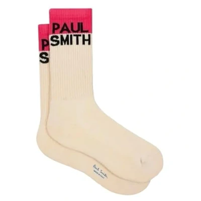 Image of Paul Smith PS Chidi Logo White Pink Sport Socks. One Size