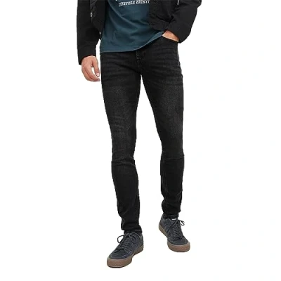 Image of JACK &amp; JONES Men&#039;s Denim Jeans Skinny Fit Low Rise Button Fly Liam Pants, Black Colour, UK Size 34W / 34L