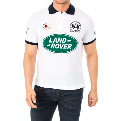 Image of La Martina Mens short sleeved polo shirt with contrast lapel collar 2MPU31 White Cotton Size Small