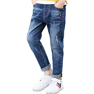 Image of NABER Kids Boys&#039; Fashion Elastic Waist Denim Blue Washed Jeans Ages 8 9 Years