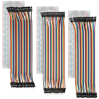Image of AZDelivery MB 102 Breadboard Kit (Set of 3) 830 Tie Point Solderless Prototype PCB Board + Jumper Wires M2M/F2M/F2F(40 PCS each) compatible with Arduino including E Book!