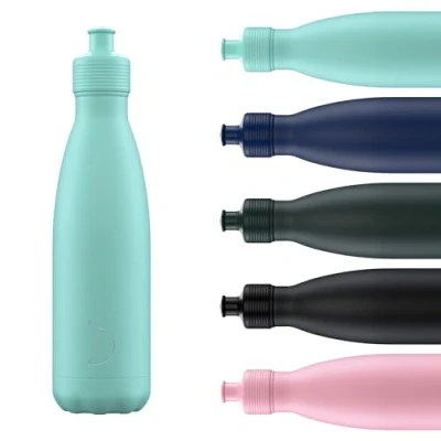 Image of Chilly&#039;s Original Sports Bottles BPA Free Stainless Steel Reusable Water Bottle Keeps Cold, Double Walled, Vacuum Insulated Dishwasher Safe Lid 500ml Pastel Green
