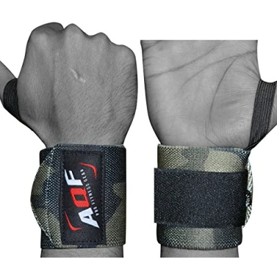 Image of AQF Power Weight Lifting Wrist Wraps Supports Gym Training Fist Straps Sold as Pair &amp; One Size Fits All (Green Camo)