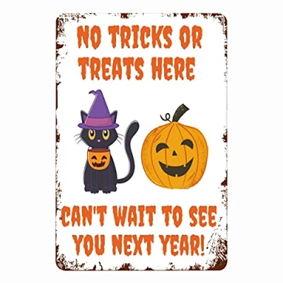 Image of No Trick Or Treating Sign Halloween Social Distance Tricks Treats Home Decor Art Wall Metal Poster 8X12 Inches