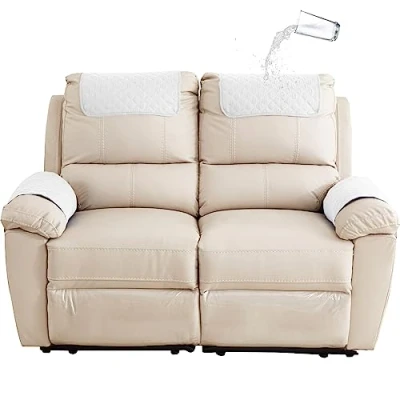 Image of GYHH Sofa Armrest Cover, Headrest Cover for Recliner Chair Arm Cover,Armchair Slipcover Nonslip Quilted Furniture Protector Pets Leather Couch (Ivory,2 Seat 4 pc)