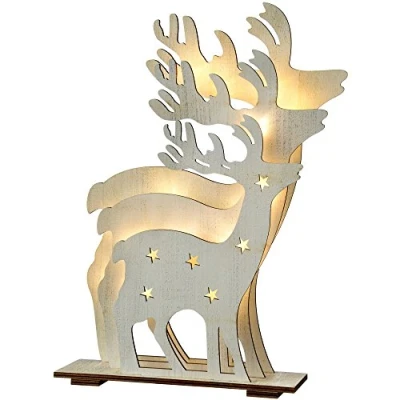 Image of WeRChristmas Pre Lit 3 Layer Reindeer Table Christmas Decoration, Wood, 30 cm White