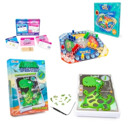 Image of abeec Family Game Bundle Includes Card Collection, Dinosaur Operation Game, and Pop Hop Board Fun Travel Games for Kids Ages 6+