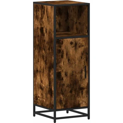 Image of vidaXL bathroom cabinet smoked oak engineered wood metal frame 35x37.5x100 cm modern &amp; industrial furniture with ample storage