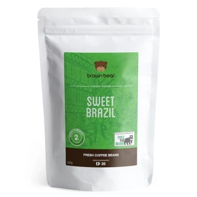 Image of Brazilian Coffee Beans 227g Light Medium Roast Brown Bear Sweet Brazil Donation to Free The Bears For All Machines 100% Arabica