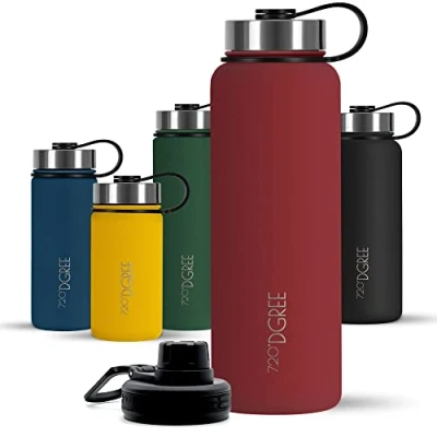 Image of 720DGREE Vaccum Insulated Water Bottle “noLimit“ 410ml Leakproof, BPA Free, Thermo Stainless Steel Flask for Carbonated Drinks, Kids, Children, Sports, Gym, School, Travel, Outdoor +Sports Cap