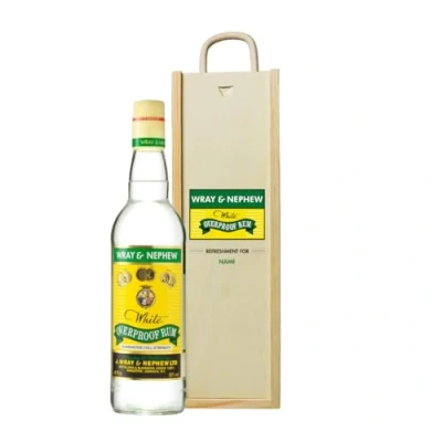 Image of BEER HUNTER Personalised Wray &amp; Nephew Rum Gift Set in Wooden Box 40% ABV (70cl)