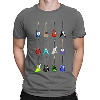 Image of Guitar Styles Musician Electric Guitarist Mens T Shirt Charcoal Grey (S)